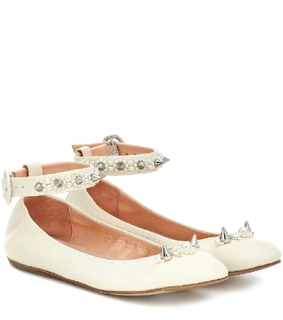 Simone Rocha Spike And Crystal-embellished Leather Ballet Flats In White