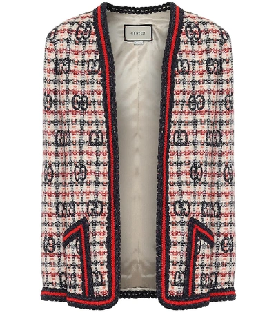 Gucci Gg Fancy Check Wool Blend Tweed Jacket In White