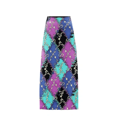 Gucci Printed Stretch-cotton Midi Skirt In Purple