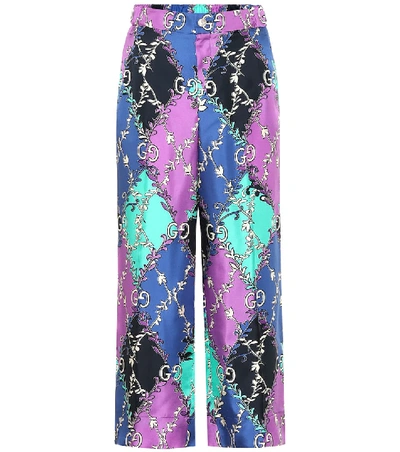 Gucci Gg Logo Cropped Trousers In Purple,blue