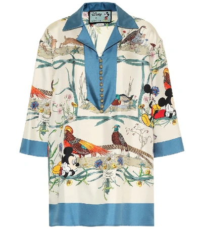 Gucci Mickey Mouse And Animal-print Silk Blouse In Multicolor