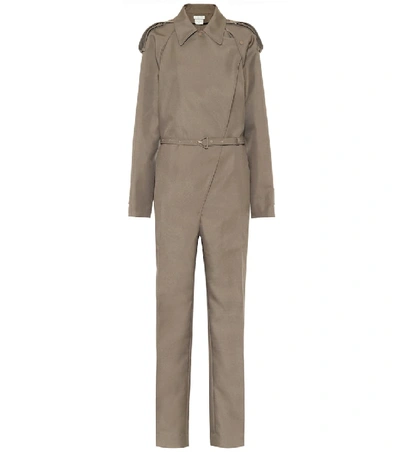 Bottega Veneta Belted Gabardine Trench Jumpsuit In Neutral