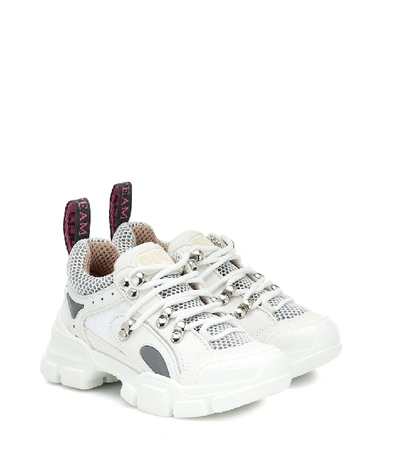 Gucci Kids' Flashtrek Leather Sneakers In White