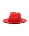 Valentino Garavani Vlogo Straw Fedora Hat In Rouge Pur