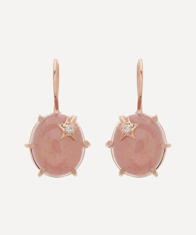Andrea Fohrman 18ct Rose Gold Mini Galaxy Guava Quartz And Diamond Star Drop Earrings