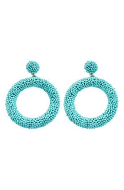 Panacea Seed Bead Hoop Earrings In Turquoise