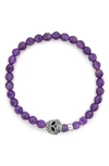 Lagos Signature Caviar Skull Stone Stretch Bracelet In Amethyst