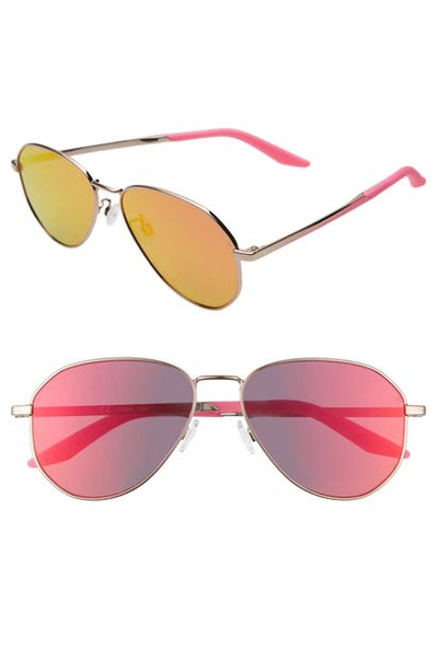 Nike Ascendant 57mm Mirrored Aviator Sunglasses In Rose Gold/ Pink/ Crimson Mirr