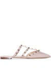 Valentino Neutral Rockstud Patent Leather Mules In Neutrals