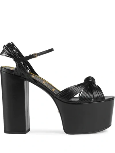 Gucci Crawford Knotted Leather Platform Sandals In Black