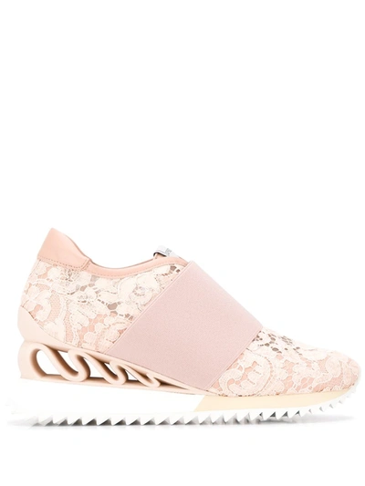 Le Silla Reiko Lace Wedge Trainers In Pink