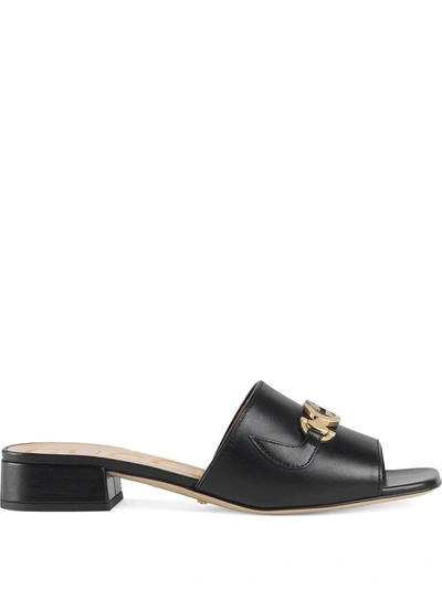 Gucci Zumi 25mm Leather Slide Sandals In Black