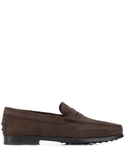 Tod's Suede Moccasin Loafers In Dark Brown