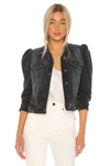 Retroféte Rissa Destroyed Denim Puff-sleeve Jacket In Faded Black