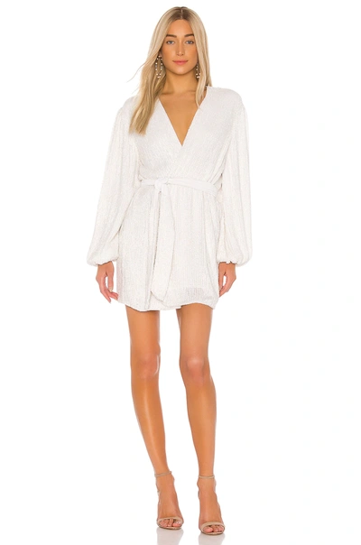 Retroféte Gabrielle Velvet-trimmed Sequined Chiffon Mini Wrap Dress In Moonglow White