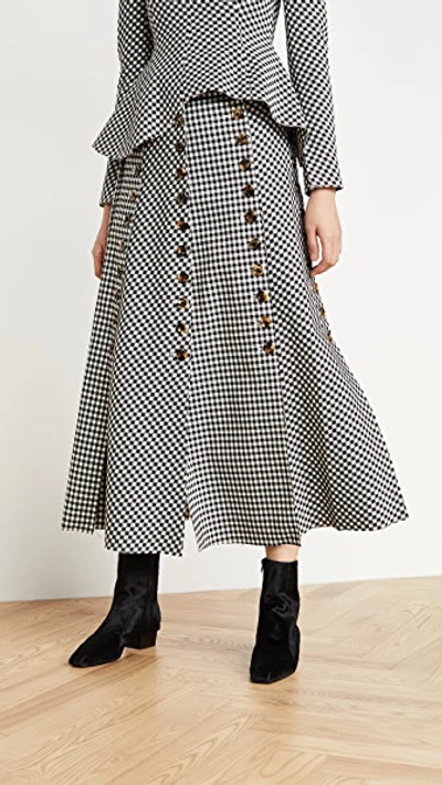 A.w.a.k.e. Gingham Paneled Woven-cotton Maxi Skirt In Black/white