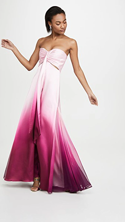 Simkhai Ombre Satin Cutout Bustier Maxi Dress In Magenta Ombre | ModeSens