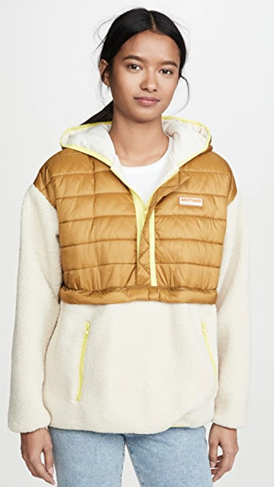 Mother Faux Shearling Puffer Zip Pullover In Ivory