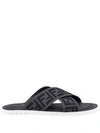 FENDI JACQUARD CROSSOVER SLIDES