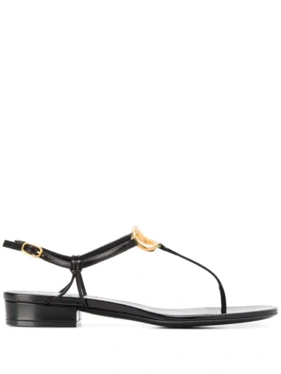 Valentino Garavani 20mm Vlogo Leather Thong Sandals In Black