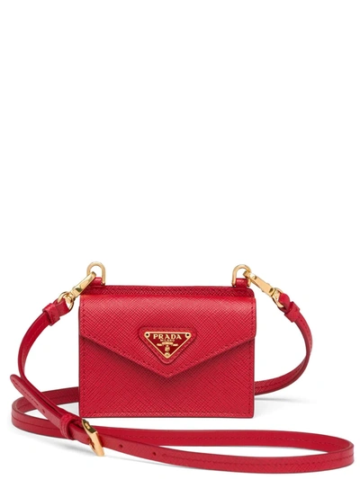 Prada Shoulder Strap Cardholder In Red