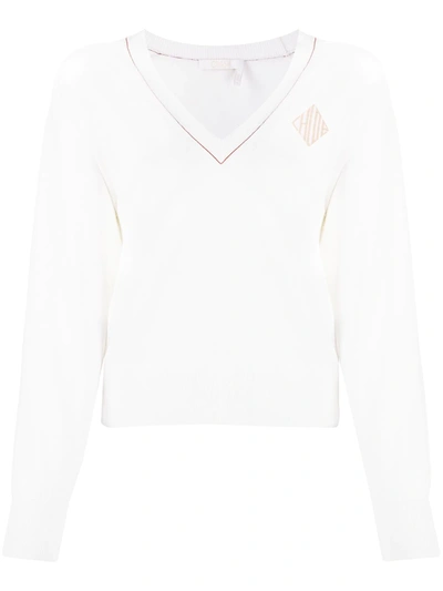 Chloé V-neck Wool Blend Sweater Color White