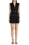 Versace Satin-trimmed Double-breasted Pleated Embellished Cady Mini Dress In Black