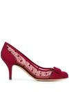 FERRAGAMO CARLADOTS DOT-MESH SATIN PUMPS