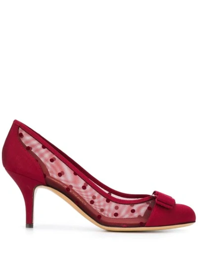 Ferragamo Carladots Dot-mesh Satin Pumps In Red