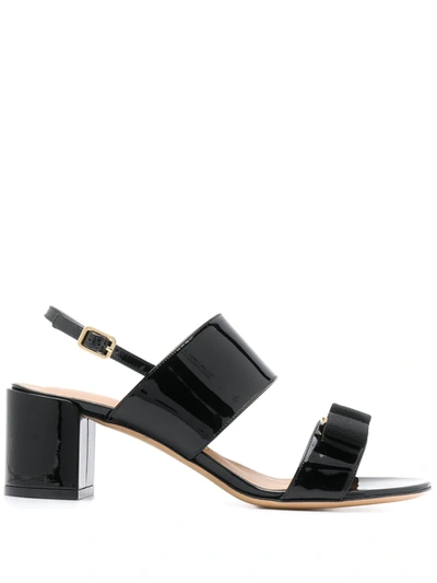 Ferragamo Giulia 55 Bow-embellished Leather Slingback Sandals In Black