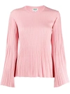 Kenzo Women's Lurex Ribbed Knit Bell-sleeve Sweater In Pink
