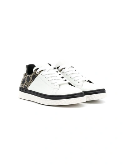 Balmain Kids' Low Top Monogram Print Sneakers In White