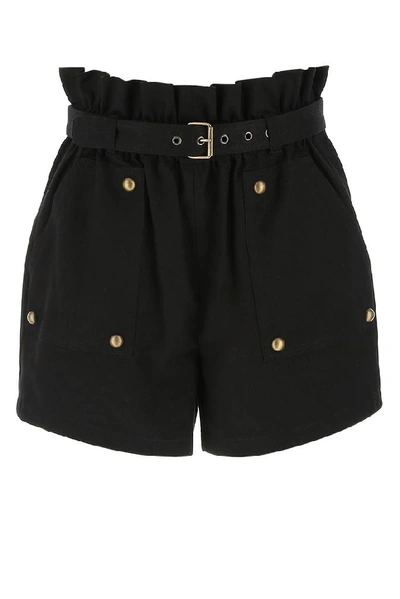 Saint Laurent Belted Pleated Waist Shorts In Black