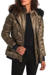 Barbour Strike Puffer Coat With Removable Faux Fur Trimmed Hood In Bronze