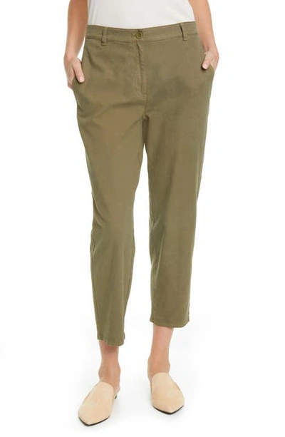 Eileen Fisher Organic Cotton & Hemp High Waist Tapered Ankle Pants In Olive