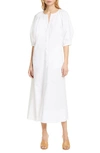 Staud Vincent Gathered Cotton-blend Poplin Shirt Dress In White