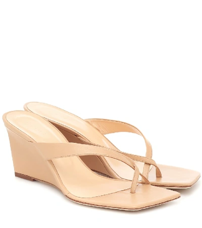 By Far Theresa Leather Wedge Sandals In Beige