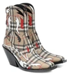 Burberry Topstitch Appliqué Vintage Check Cowboy Boots In Beige