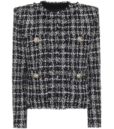 Balmain Metallic-flecked Tweed 4-pocket Jacket In Noir Blanc Argent