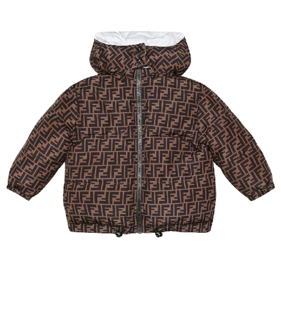 Fendi Kids' Logo Reversible Down Jacket In Brown