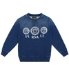 Versace Logo Stretch-cotton Sweater In Blue