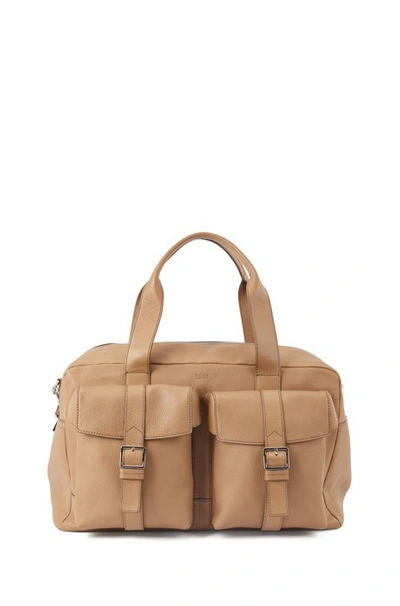 Hugo Boss - Calf Leather Holdall With Twin Front Pockets - Light Beige
