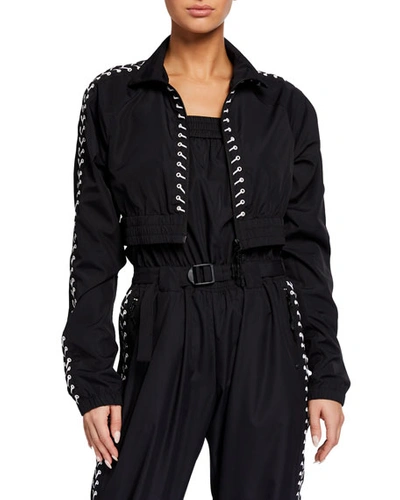 Adam Selman Sport Lace-up Water-resistant Track Jacket In Black