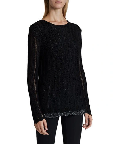 Saint Laurent Metallic Vertical-striped Sweater In Black