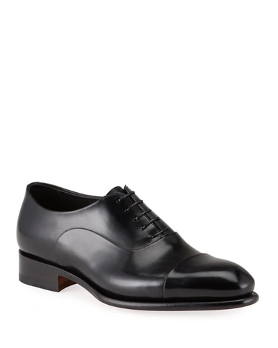 Santoni Men's Isaac Cap-toe Leather Oxford Shoes In Black
