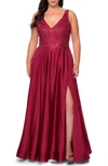 LA FEMME BEADED SATIN GOWN,29039