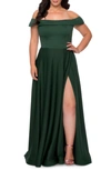 La Femme Plus Size Off-the-shoulder Jersey A-line Gown In Green