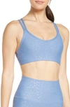 Beyond Yoga Double Back Alloy Speckled Bra In Serene Blue/ Shiny Silver