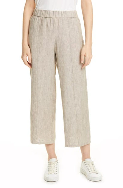 Eileen Fisher Plus Size Organic Washed Linen Wide-leg Cropped Delave Pants In Khaki