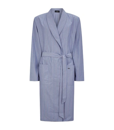 Hanro Men's Lynel Striped Cotton Dressing Gown In Blue